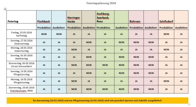 Feiertagsplanung 1. Hj 2016